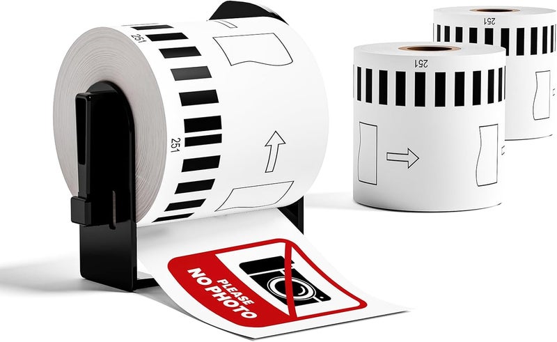 GreaTeam Replacement for Brother DK-2251 DK2251 Black/Red on White 62mm Continuous Length Labels, Compatible with Brother QL-800 QL-810W QL-820NWB, 2.4”x 50ft, 3 Rolls + 1 Refillable Cartridges - Image 1